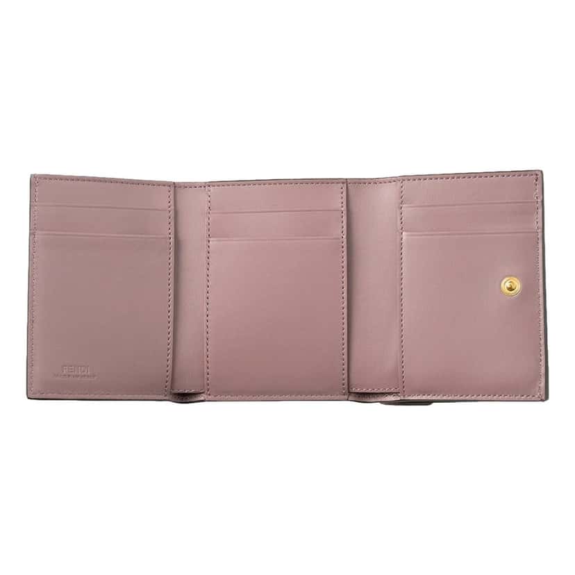 Fendi Fendi FF Diamond Leather Tri-Fold Wallet Dusty Mauve Gold-Tone Hardware Purple Leather Never worn - Model View