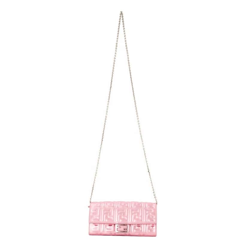 Fendi Fendi Baguette Wallet on Chain Metallic Pink FF Embossed Crossbody Bag Pink Leather Never worn - Front View