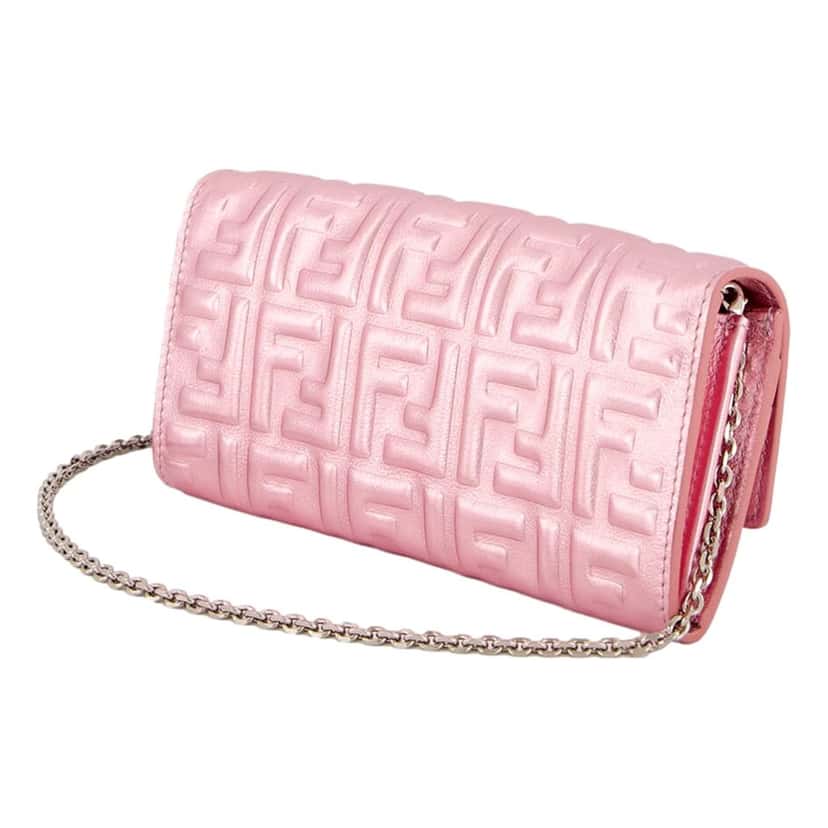Fendi Fendi Baguette Wallet on Chain Metallic Pink FF Embossed Crossbody Bag Pink Leather Never worn - Inside View
