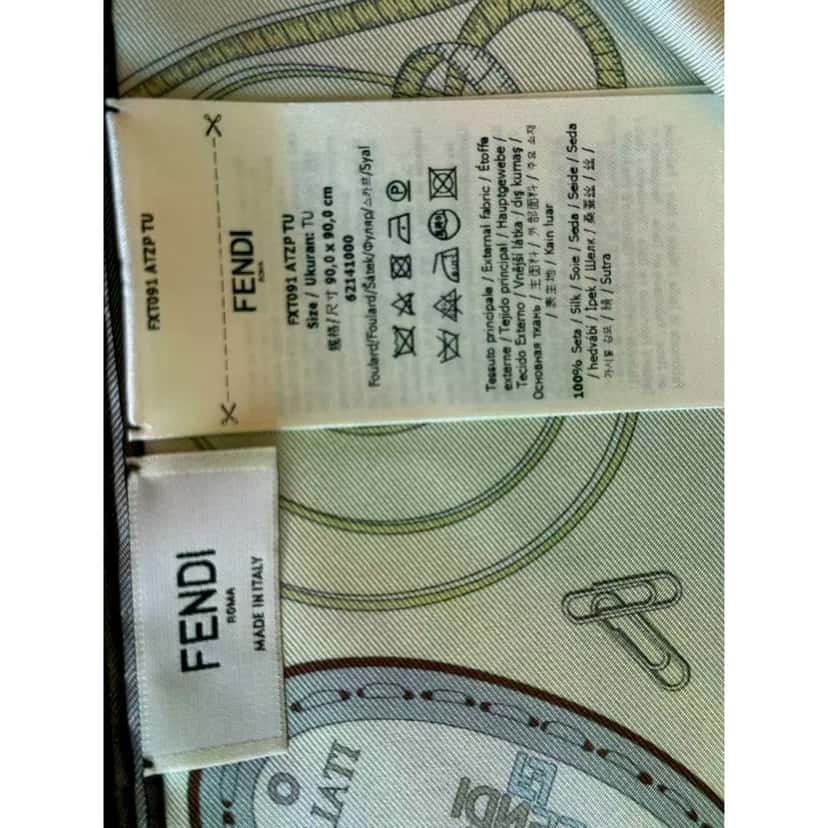 Fendi Fendi Multi-Color Graphic Print Silk Scarf Malva Multicolor Green Silk Never worn - Inside View
