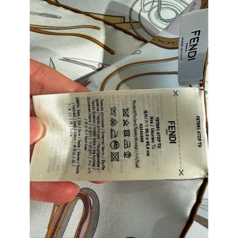 Fendi Fendi Multi-Color Graphic Print Silk Scarf Light Blue Blue Silk Never worn - Inside View
