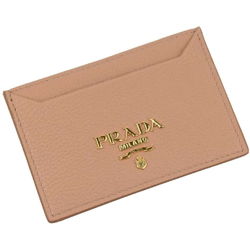 Prada Prada Vitello Grain Leather Card Holder Cipria Beige Gold Logo Beige Leather Never worn - Front View