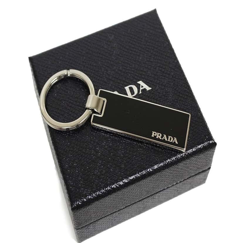 Prada Prada Nero Black Rectangle Enamel Silver Metal Keyring Keychain Charm Black Never worn - Front View