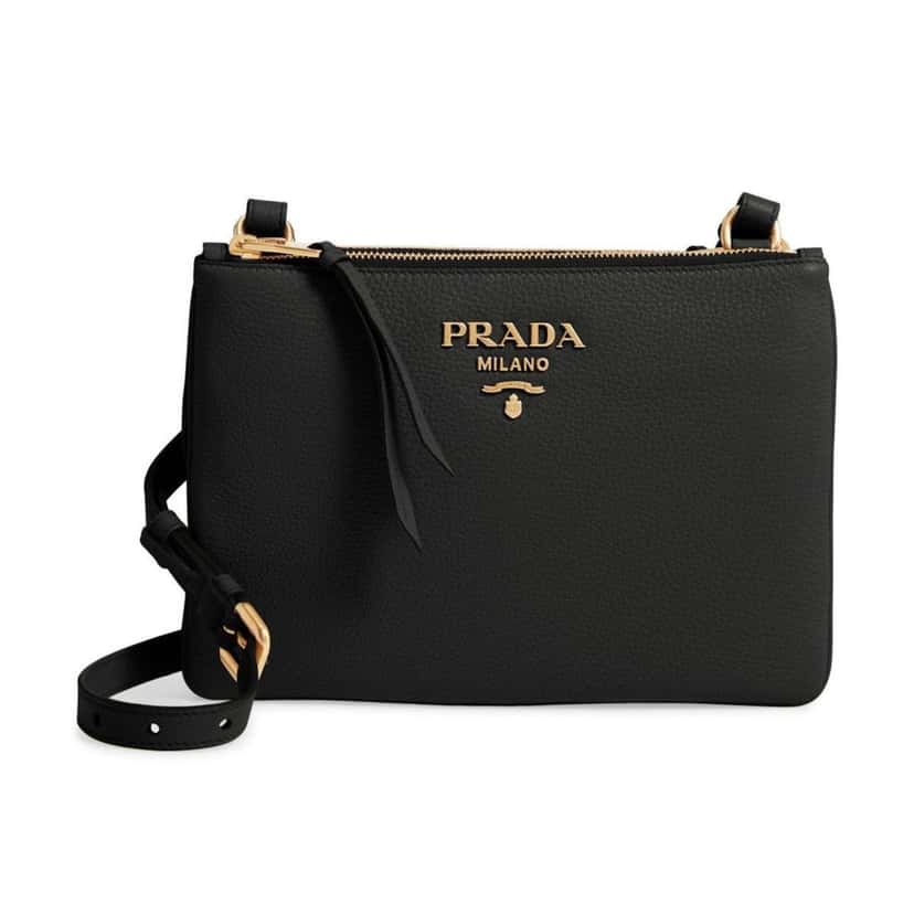 Prada Prada Vitello Phenix Leather Gold Hardware Black Cross Body Black Leather Good condition - Front View