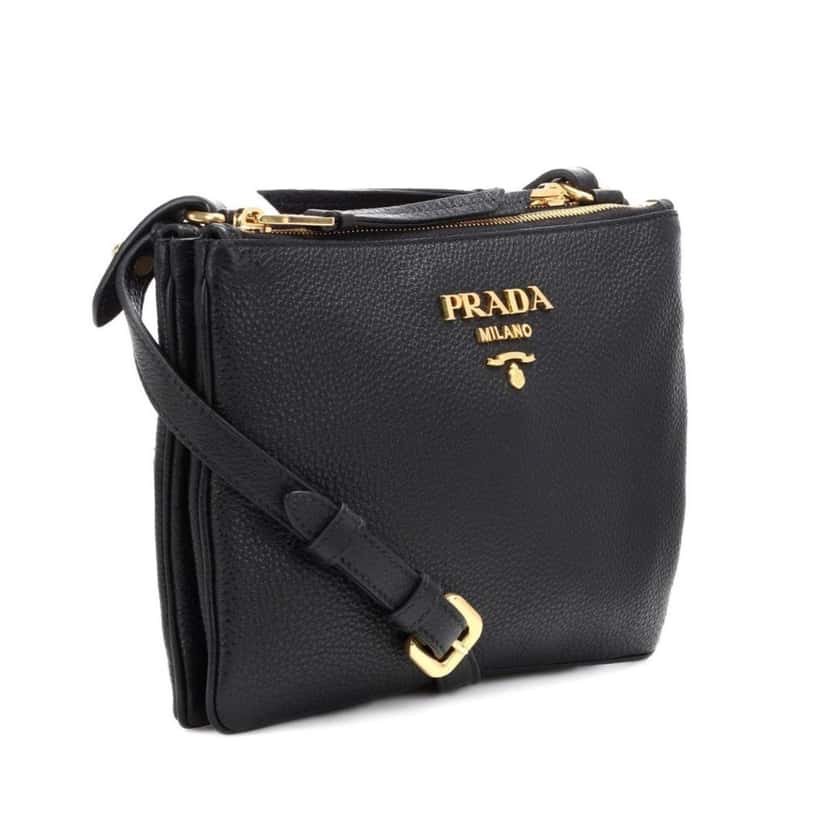 Prada Prada Vitello Phenix Leather Gold Hardware Black Cross Body Black Leather Good condition - Back View