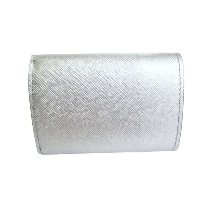 Prada Prada Ribbon Saffiano Metallic Silver and Beige Leather Trifold Wallet Silver Leather Never worn - Back View