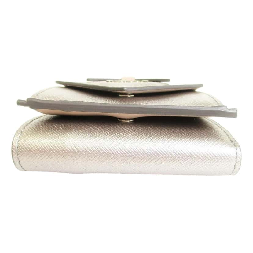 Prada Prada Ribbon Saffiano Metallic Silver and Beige Leather Trifold Wallet Silver Leather Never worn - Inside View