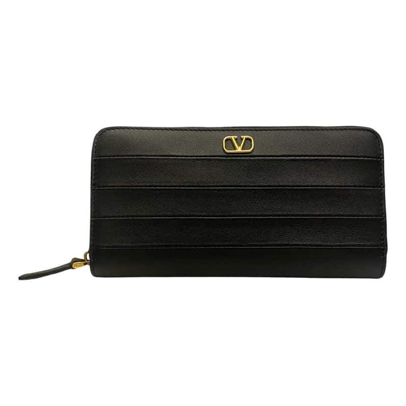 Valentino Garavani Valentino Garavani Diary Lines Black Grain Leather Zip-Around Long Wallet Black Leather Never worn - Front View