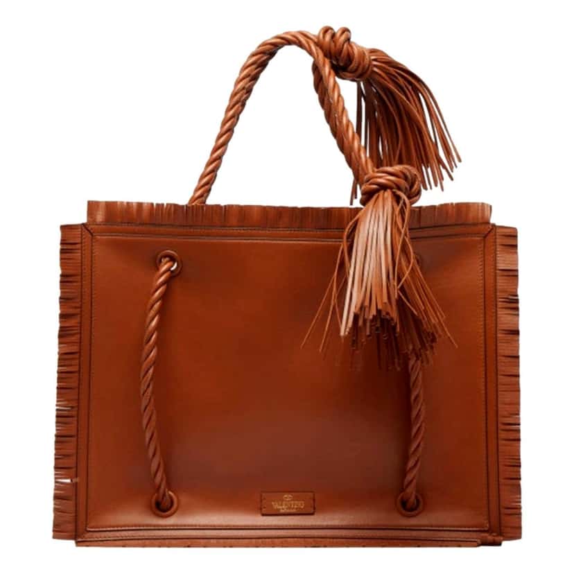 Valentino Garavani Valentino Garavani The Rope Large Fringe Brown Leather Tote Bag Brown Leather Never worn - Front View