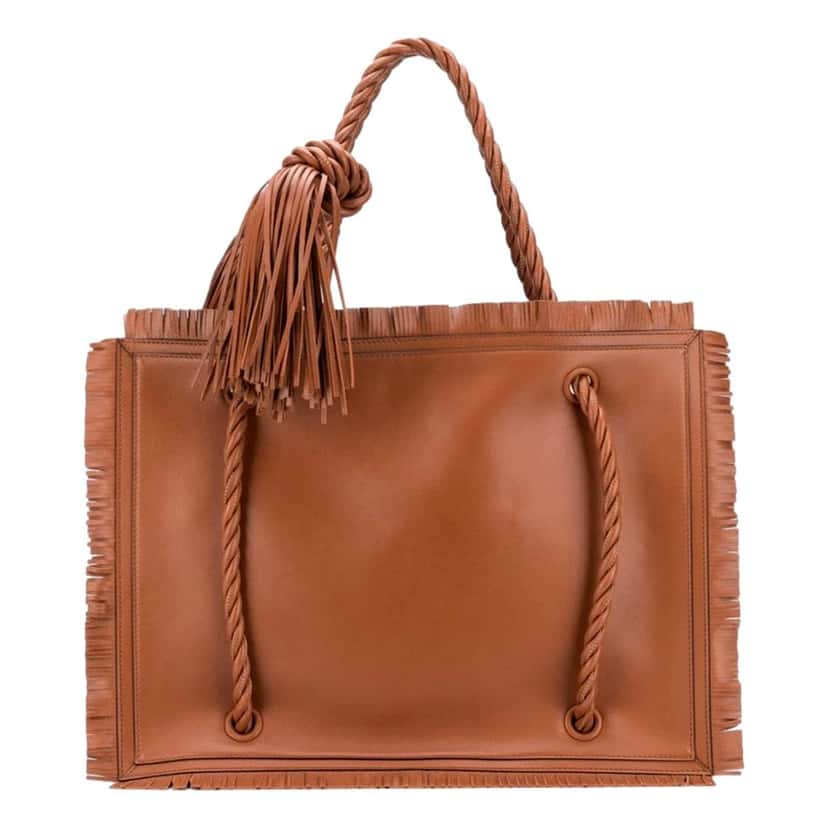 Valentino Garavani Valentino Garavani The Rope Large Fringe Brown Leather Tote Bag Brown Leather Never worn - Back View