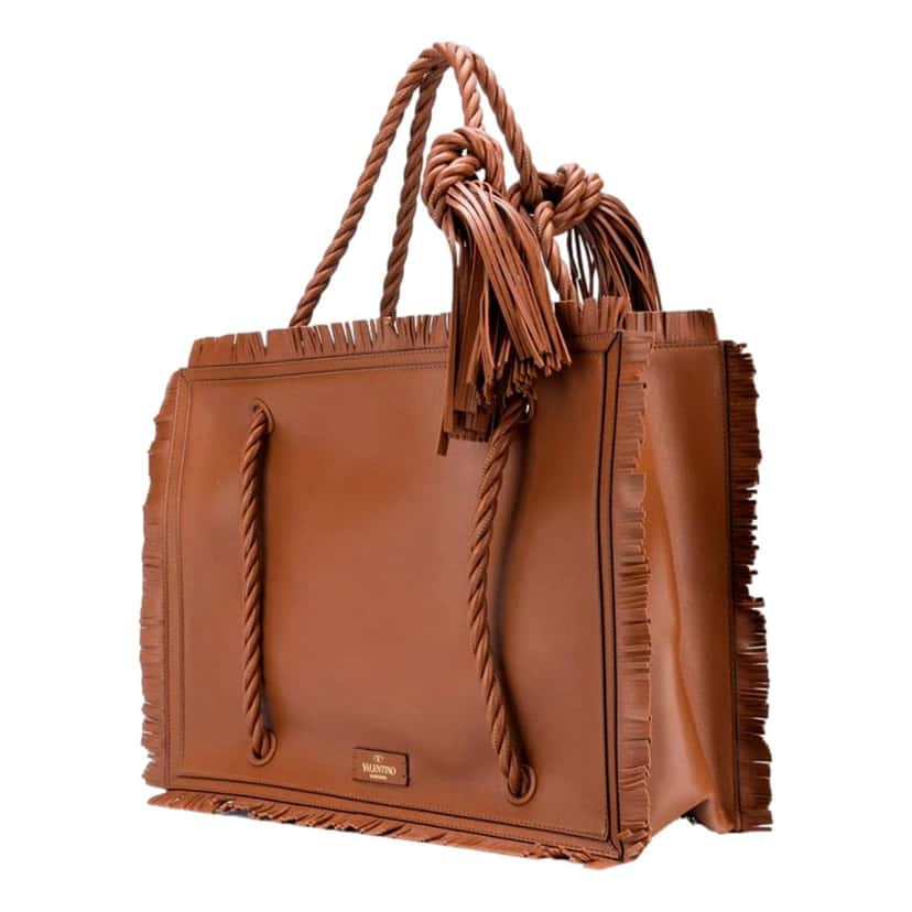 Valentino Garavani Valentino Garavani The Rope Large Fringe Brown Leather Tote Bag Brown Leather Never worn - Model View