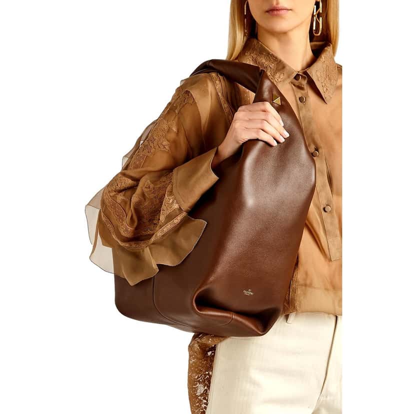 Valentino Garavani Valentino Garavani Roman Stud Brown Leather Large Hobo Shoulder Bag Brown Leather Never worn - Back View