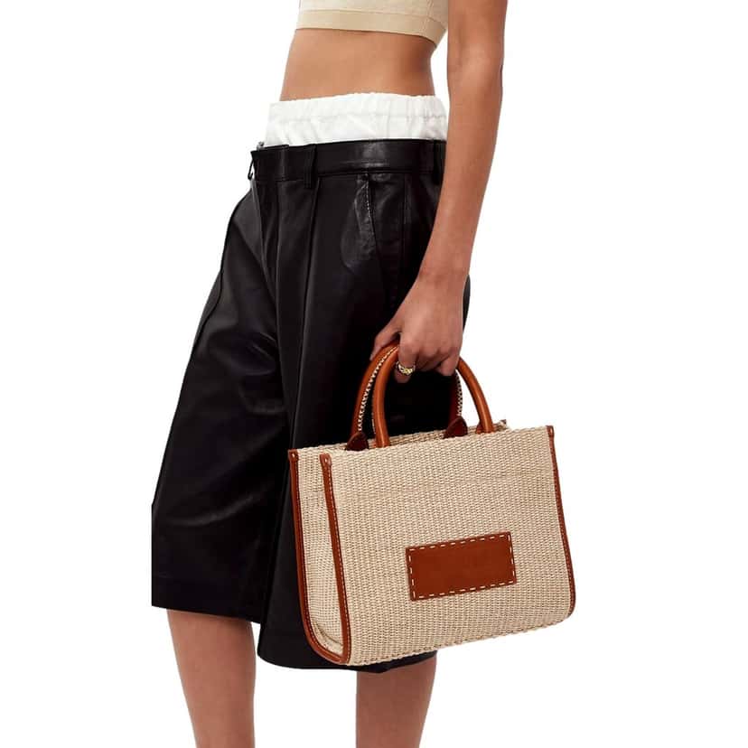 Versace Versace Athena Raffia Small Shopper Tote Beige Leather Trim Shoulder Bag Brown Leather Never worn - Box View