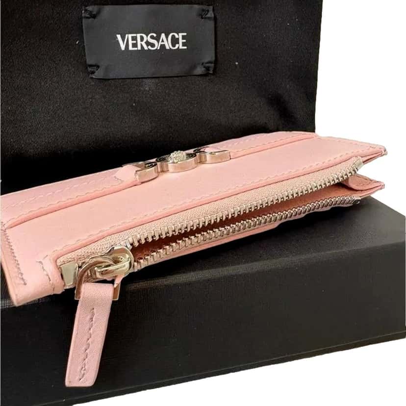Versace Versace Medusa 95 Dusty Pink Leather Zipper Card Holder Slim Wallet Pink Leather Never worn - Box View
