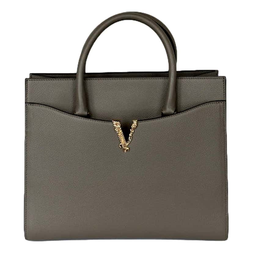 Versace Versace Virtus Medium Top Handle Tote Taupe Grey Calfskin Leather Handbag Other Leather Never worn - Front View