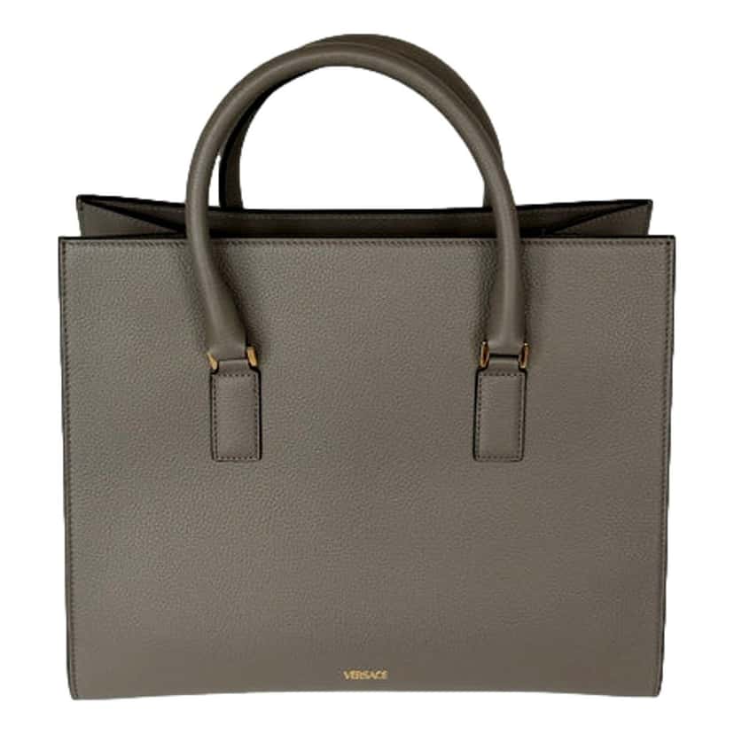 Versace Versace Virtus Medium Top Handle Tote Taupe Grey Calfskin Leather Handbag Other Leather Never worn - Back View
