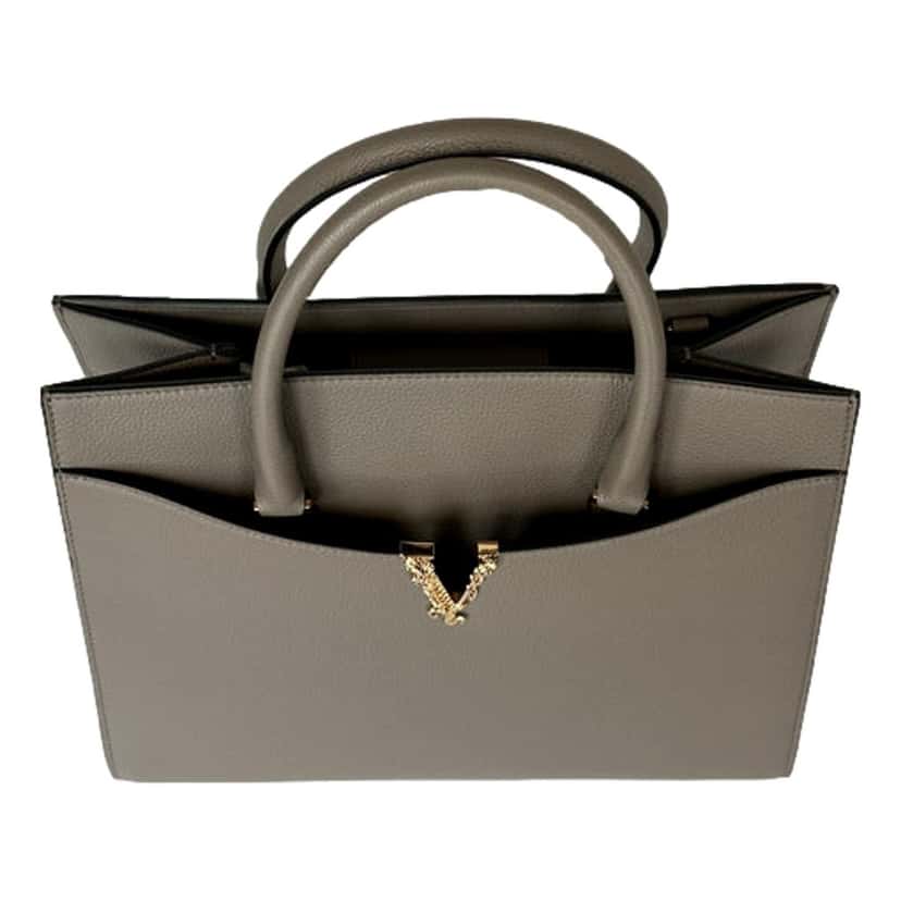 Versace Versace Virtus Medium Top Handle Tote Taupe Grey Calfskin Leather Handbag Other Leather Never worn - Box View