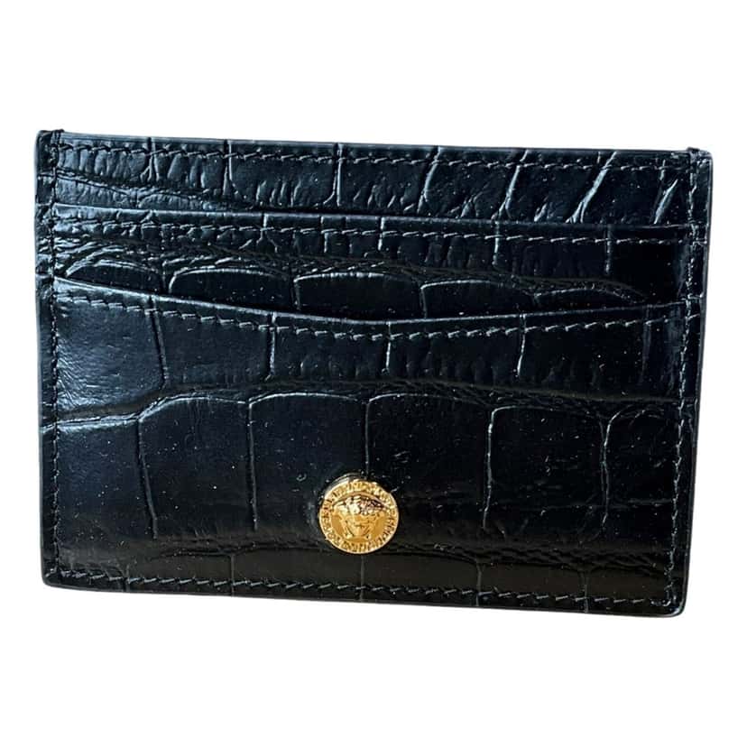 Versace Versace La Medusa Crocodile Embossed Leather Cardholder Wallet in Black Black Leather Never worn - Front View