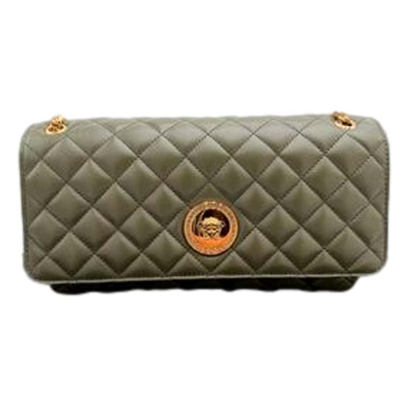 Versace Versace La Medusa Olive Green Quilted Lambskin Chain Crossbody Bag Green Leather Never worn - Back View