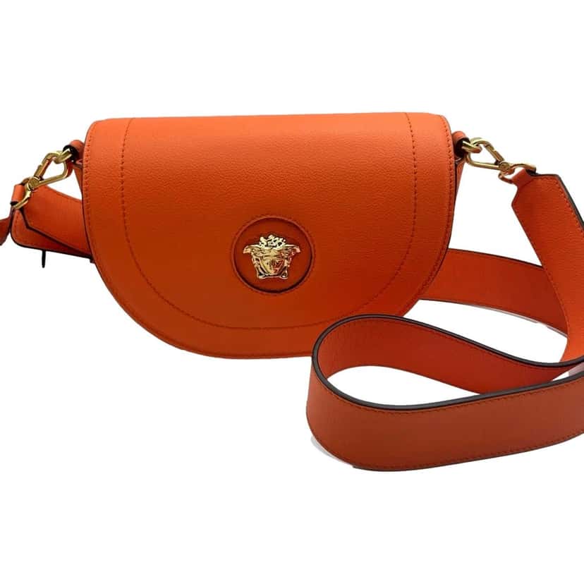 Versace Versace Half-Moon La Medusa Vitello Leather Orange Crossbody Handbag Orange Leather Never worn - Back View