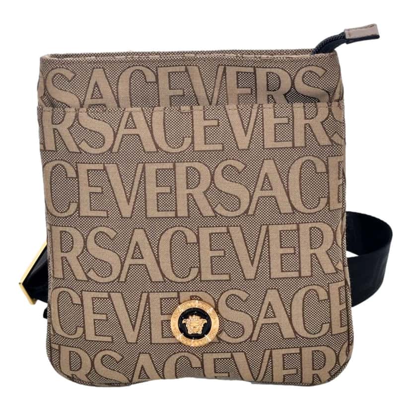 Versace Versace La Medusa Canvas Logo Print Small Crossbody Bag Black Strap Brown Canvas Never worn - Front View