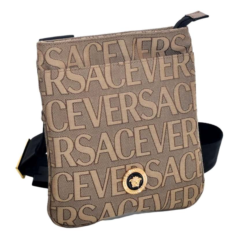 Versace Versace La Medusa Canvas Logo Print Small Crossbody Bag Black Strap Brown Canvas Never worn - Back View