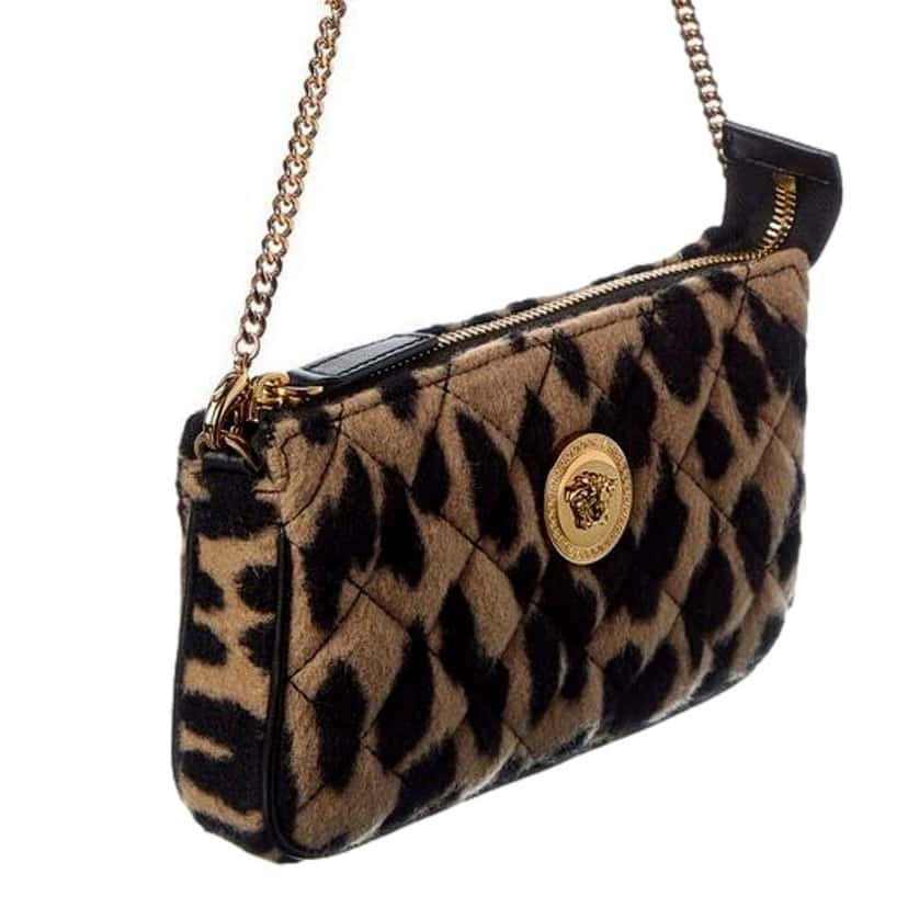 Versace Versace Leopard Print Fur Mini Shoulder Bag Gold Medusa Chain Designer Handbag Brown Leather Never worn - Inside View