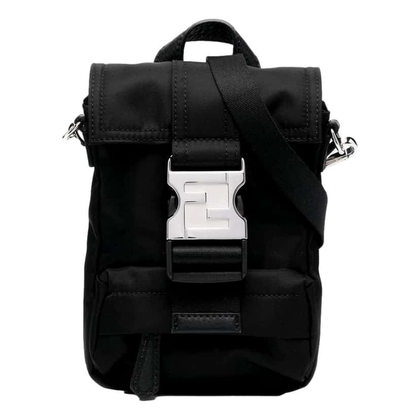 Fendi Fendi Fendiness Mini Backpack Crossbody Black Nylon FF Mesh Black Leather Never worn - Front View