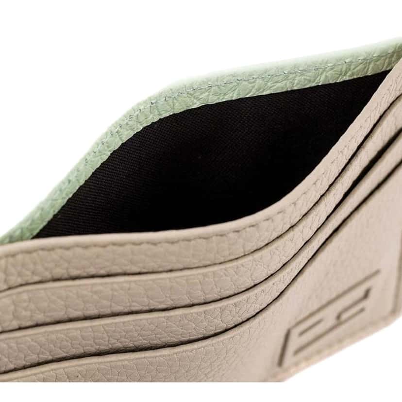 Fendi Fendi FF Logo Light Gray and Blue Pebbled Calf Leather Card Case Wallet Other Leather Never worn - Back View