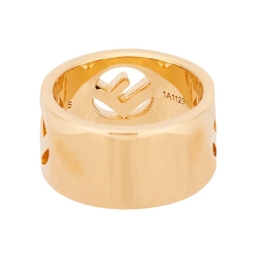 Fendi Fendi F is Fendi Logo Ring Wide Band Crystal Gold Metal Size Medium Gold Never worn - Back View