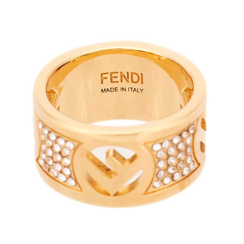 Fendi Fendi F is Fendi Logo Ring Wide Band Crystal Gold Metal Size Medium Gold Never worn - Inside View