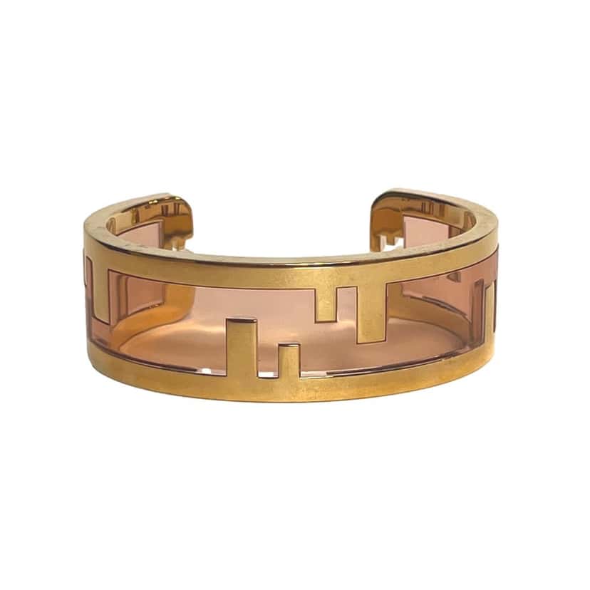 Fendi Fendi O'Lock Logo Bracelet Gold Metal Dust Pink Plexiglass Small Women's Gold Canvas Never worn - Front View