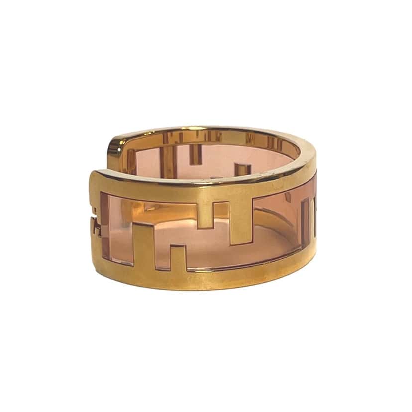 Fendi Fendi O'Lock Logo Bracelet Gold Metal Dust Pink Plexiglass Small Women's Gold Canvas Never worn - Inside View