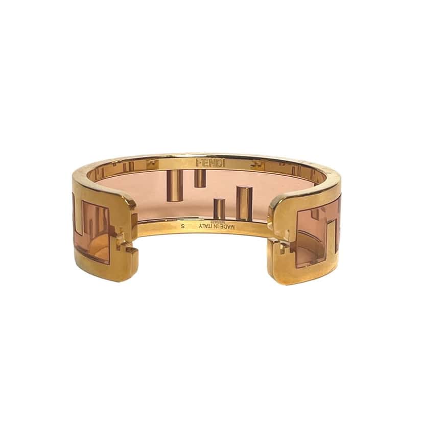 Fendi Fendi O'Lock Logo Bracelet Gold Metal Dust Pink Plexiglass Small Women's Gold Canvas Never worn - Box View