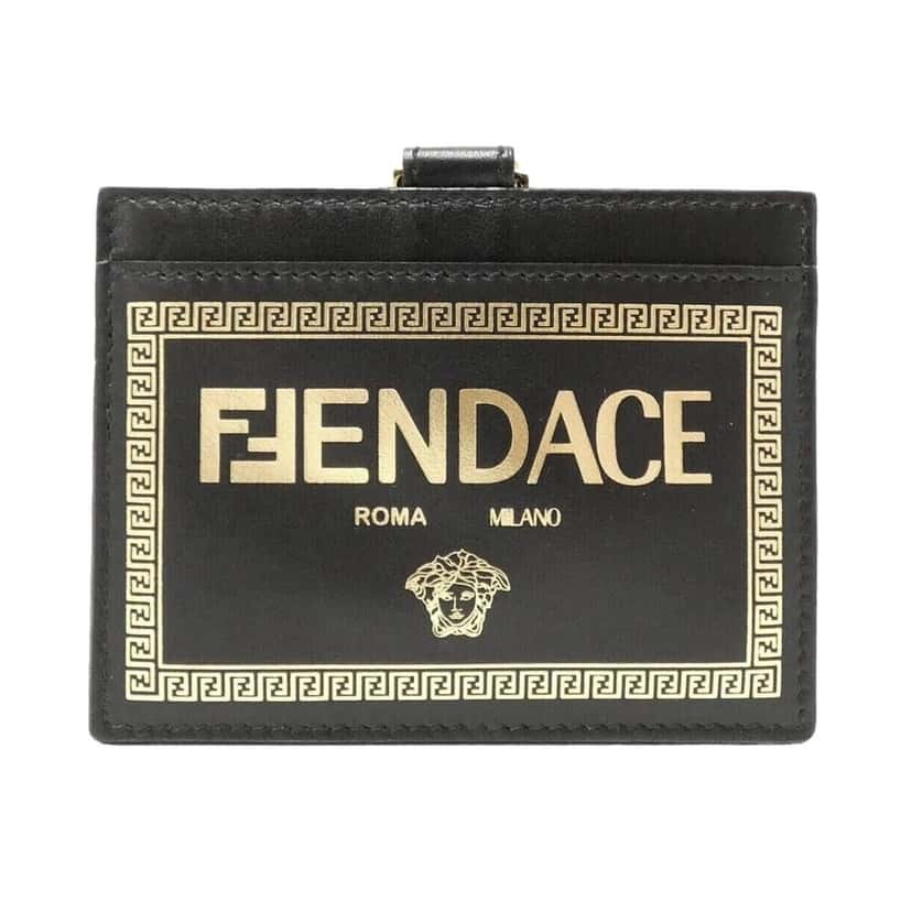 Fendi Fendi Fendace Black Leather Card Case Wallet Lanyard Black Leather Never worn - Front View