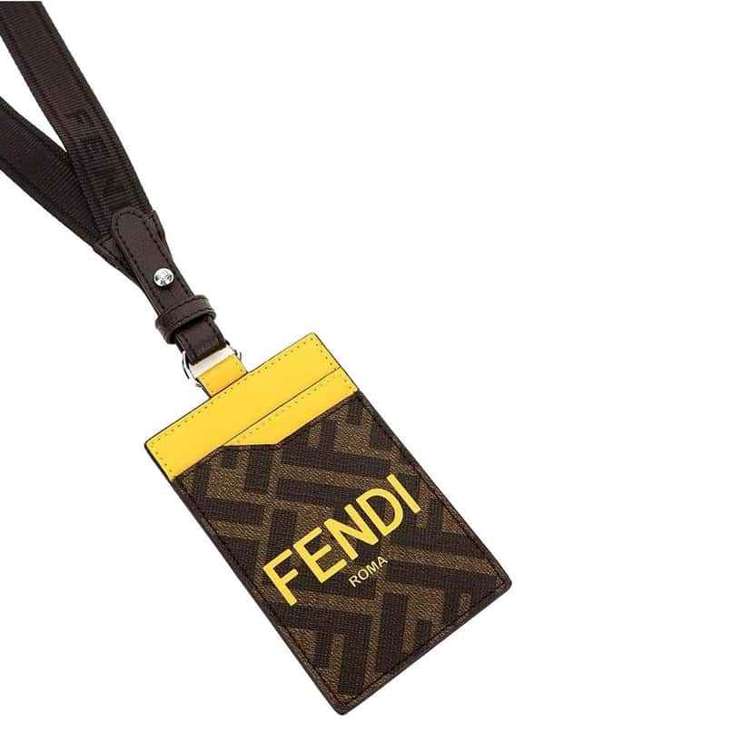 Fendi Fendi Zucca Canvas Cardholder Wallet Lanyard Brown Leather Never worn - Front View