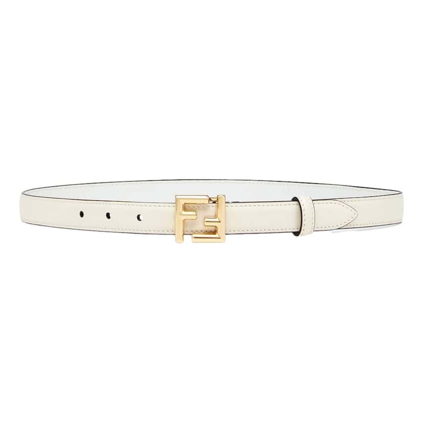 Fendi Fendi FF Logo Gold Tone Buckle White Leather Skinny Belt 90 White Leather Never worn - Front View