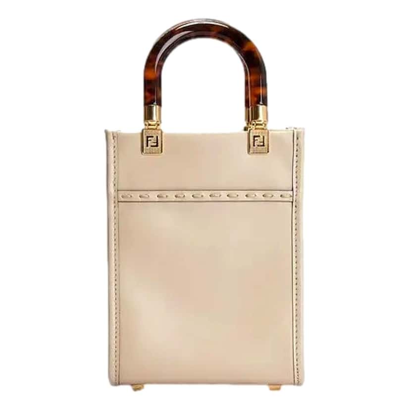 Fendi Fendi Mini Sunshine Shopper Tote Crossbody Nude Calfskin Snake Print Beige Leather Never worn - Back View