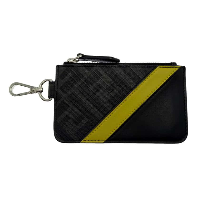 Fendi Fendi Diagonal Black Sunflower Yellow Calf Leather Coincase Keychain Wallet Black Canvas Never worn - Back View