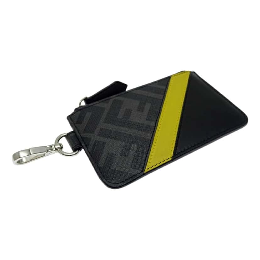 Fendi Fendi Diagonal Black Sunflower Yellow Calf Leather Coincase Keychain Wallet Black Canvas Never worn - Inside View