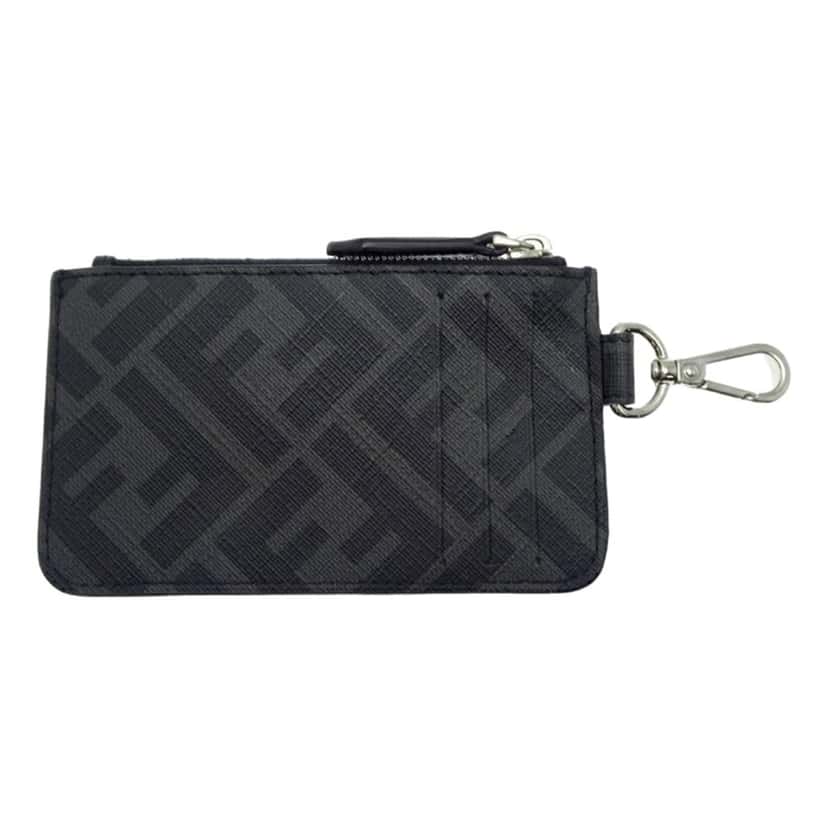 Fendi Fendi Diagonal Black Sunflower Yellow Calf Leather Coincase Keychain Wallet Black Canvas Never worn - Model View