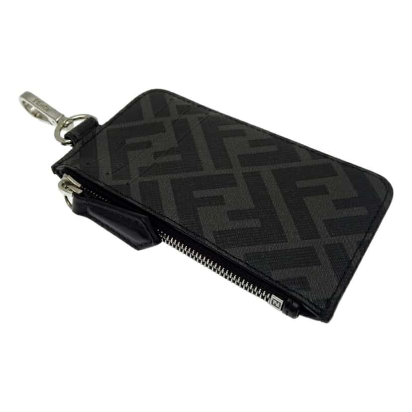 Fendi Fendi Diagonal Black Sunflower Yellow Calf Leather Coincase Keychain Wallet Black Canvas Never worn - Box View