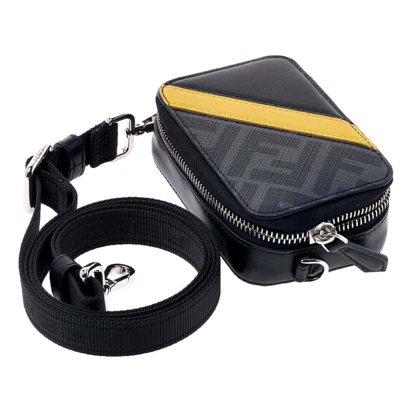Fendi Fendi FF Diagonal Stripe Mini Camera Crossbody Bag Black Canvas Leather Black Canvas Never worn - Box View