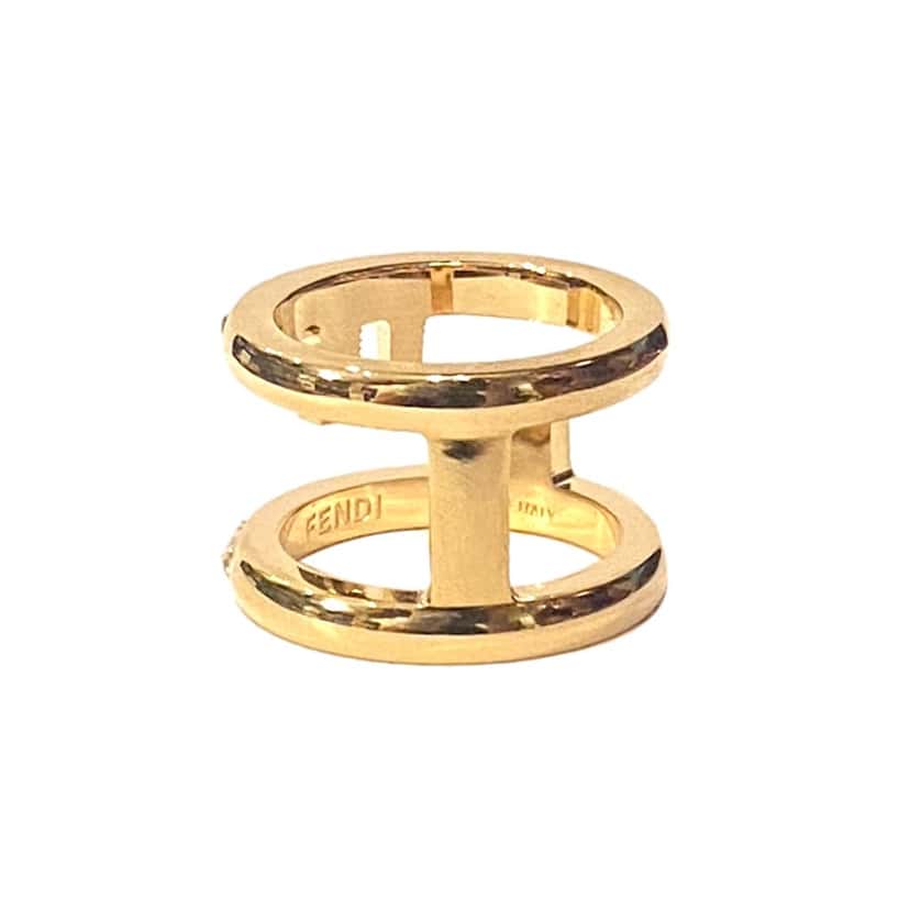 Fendi Fendi First Gold Finish Metal and White Crystal Small Fashion Ring Gold Never worn - Back View