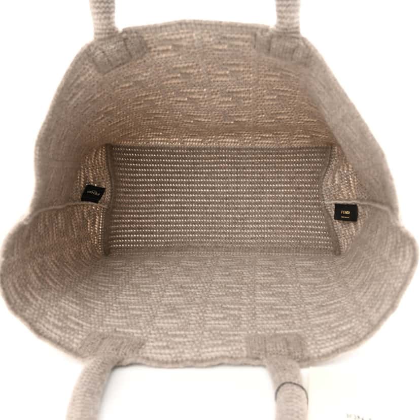 Fendi Fendi FF Tortora Gray Knitted Cashmere Wool Large Shopper Tote Bag Other Canvas Never worn - Inside View