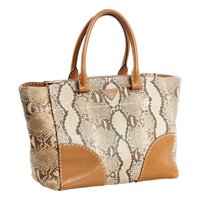 Prada Prada Galleria Natural Python Leather Brown Double Zip Tote Handbag Brown Leather Never worn - Back View
