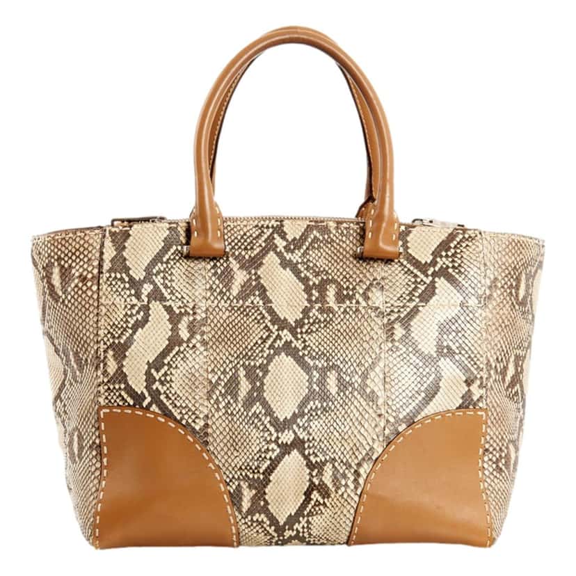 Prada Prada Galleria Natural Python Leather Brown Double Zip Tote Handbag Brown Leather Never worn - Inside View