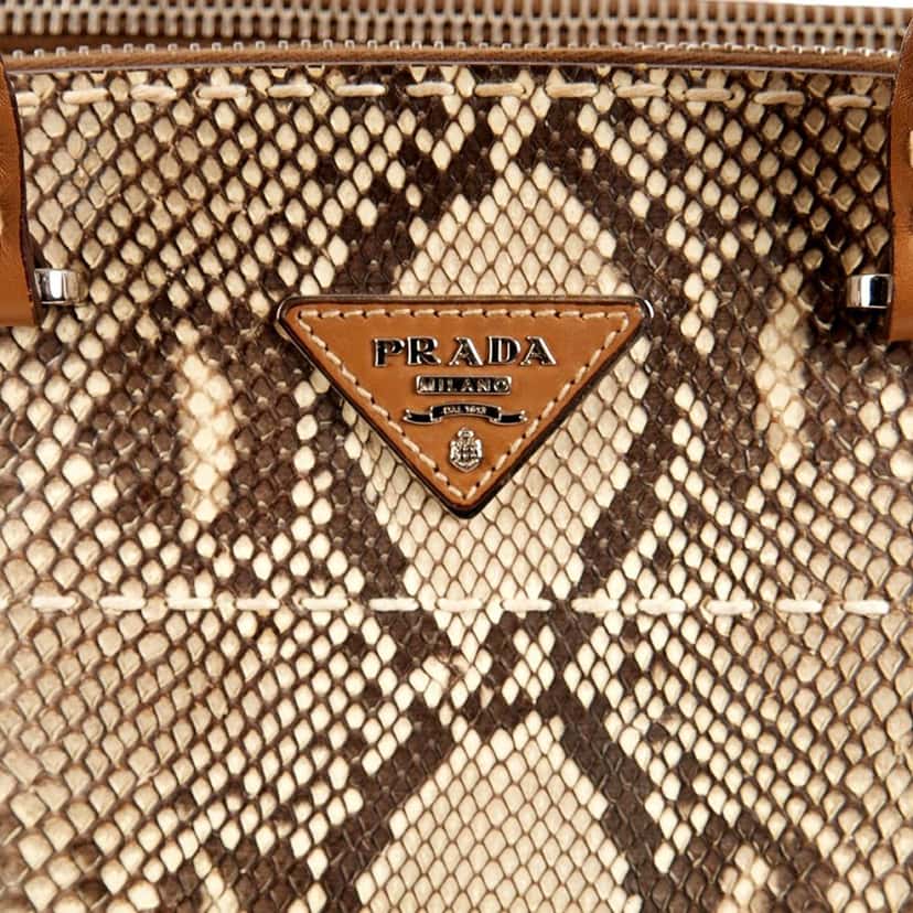 Prada Prada Galleria Natural Python Leather Brown Double Zip Tote Handbag Brown Leather Never worn - Box View