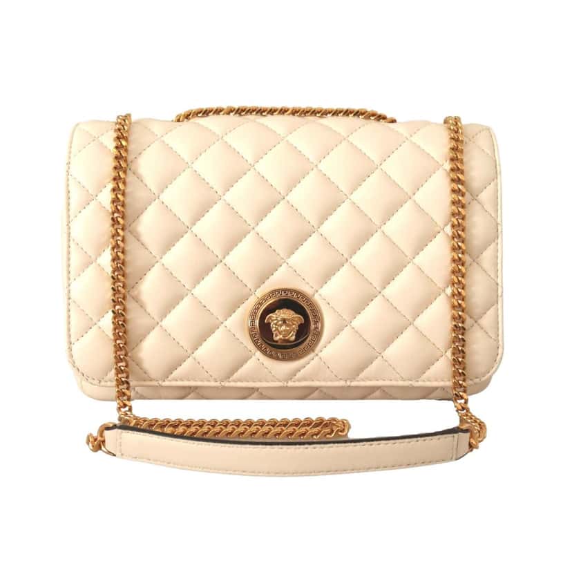 Versace Versace La Medusa Beige Quilted Lamb Leather Large Shoulder Bag White Leather Never worn - Front View