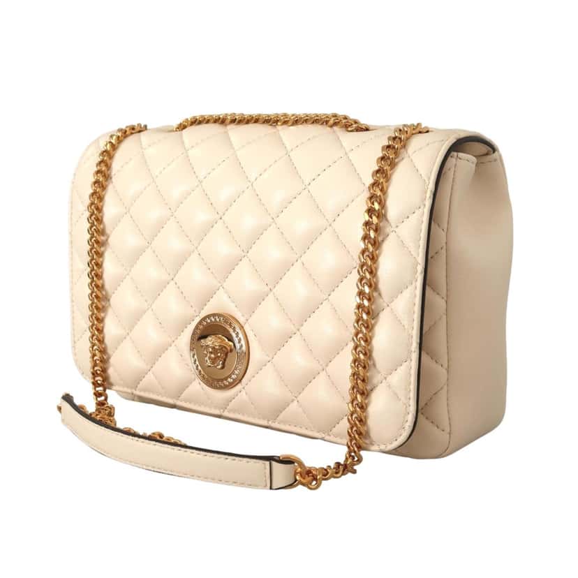 Versace Versace La Medusa Beige Quilted Lamb Leather Large Shoulder Bag White Leather Never worn - Back View